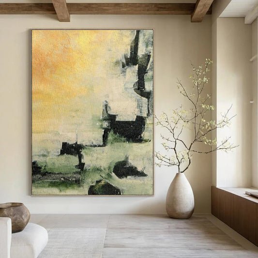 Yellow - Green - Black Abstract Art for Modern Farmhouse Kitchen Dining Areas DLZ0040