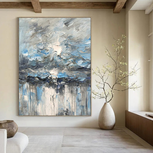 Blue - Gray Abstract Painting for Lake House Living Room & Waterfront Wellness Center DLZ1298