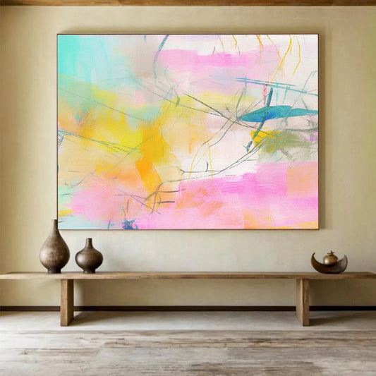 Pink - Yellow Line Abstract Art for Bright Home Office DLZ2885