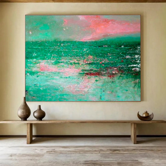 Pink - Green Ocean Abstract Art for Relaxing Balcony DLZ2782