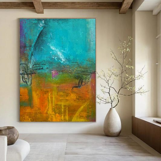 Blue - Orange Abstract Art for Modern Studio Waiting Rooms DLZ0059