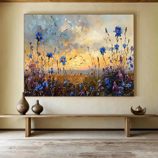 Blue Wildflower Field at Sunset Art for Romantic Outdoor - Inspired Patios DLZ3082