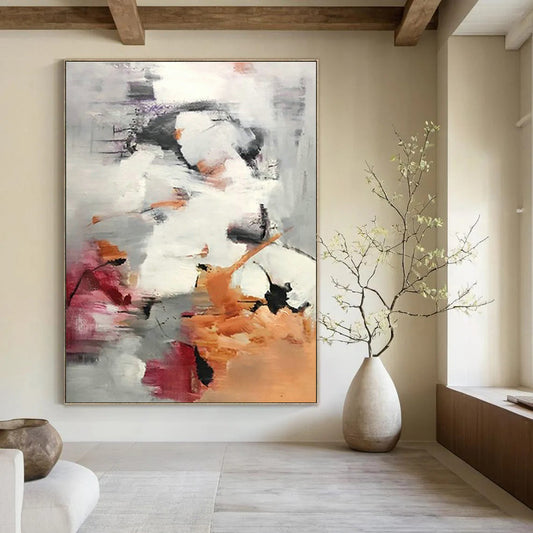 Grey - Pink - Orange Abstract Art for Living Room & Bedroom DLZ0478