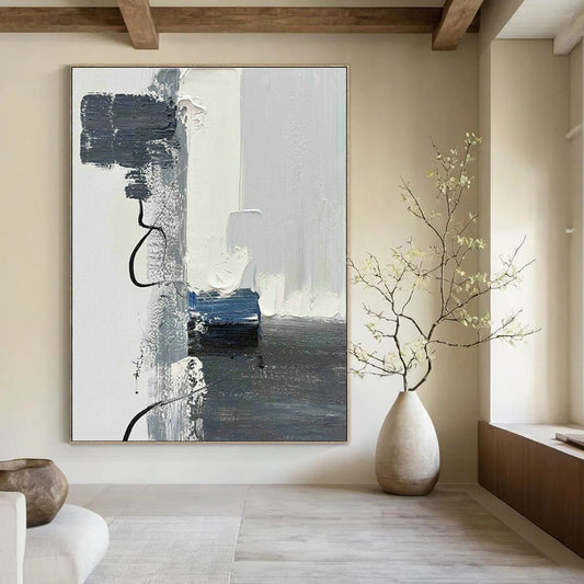 Gray - Blue - White Abstract Art for Minimalist Living Room & Wellness Spa Reception DLZ1672