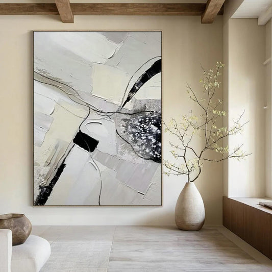 Gray - White - Black Abstract Art for Contemporary Art Gallery & Home Library DLZ1179