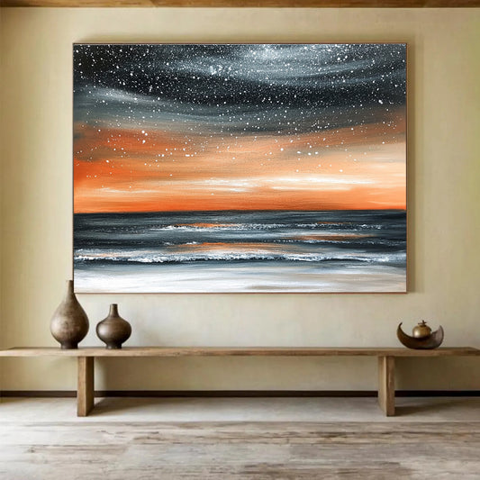 Starry Sea Sunset Art for Coastal Hotel Rooftop Bar & Celestial - Themed Home Theater SC130