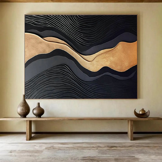 Black & Gold Wave - Shaped Relief Art for Luxury Hotel Lobbies DLZ2533