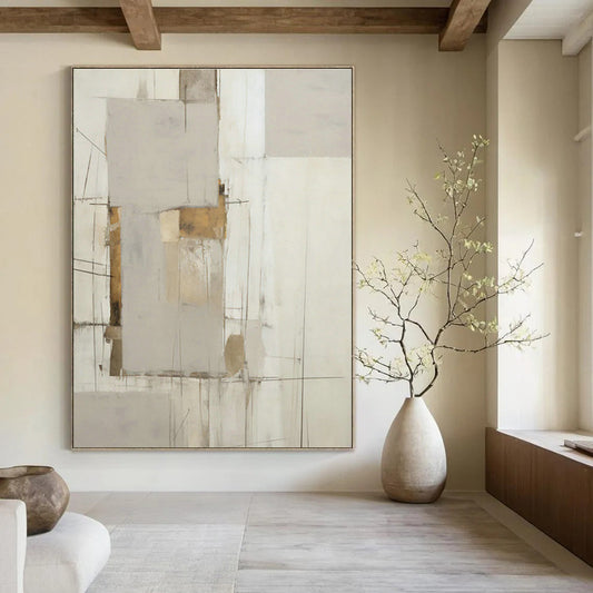 Grey - Gold Linear Abstract Art for Luxury Hotel Suite & Contemporary Home Office DLZ1323