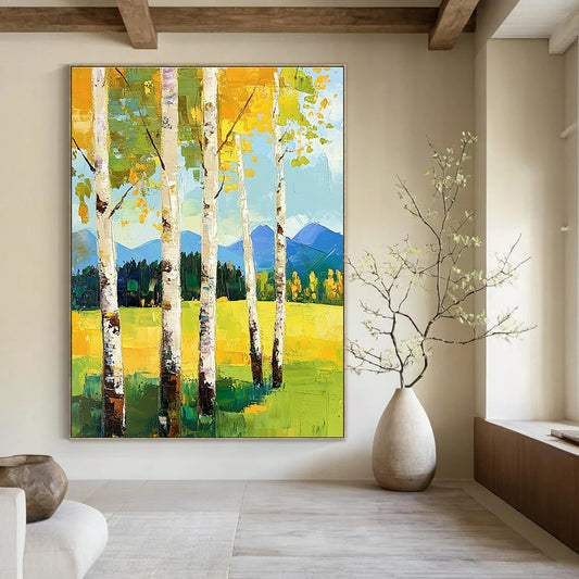 Summer Birch Trees and Mountains for Bright Home Office & Alpine - Style Lodge STSC871