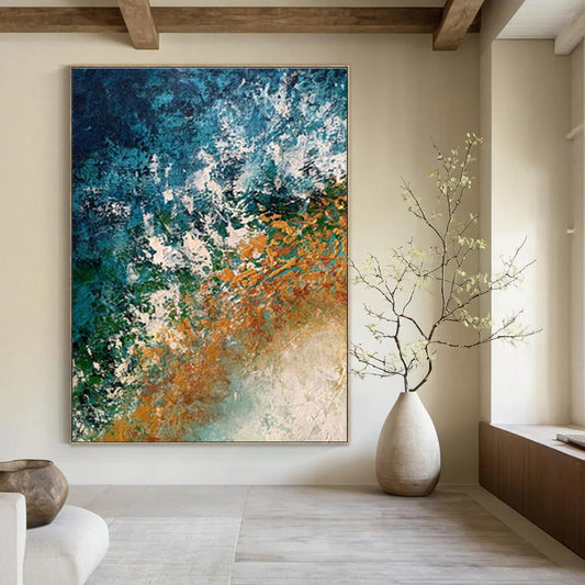 Blue - Orange Abstract Art for Coastal Home Beach House Bedroom Walls DLZ0009
