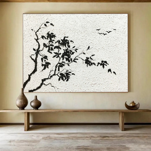 Ink - Wash Tree and Birds Art for Zen - Inspired Meditation Corner DLZ2835