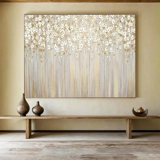 Gold - White Flower Mural Art for High - End Wedding Venue Backdrops DLZ3171