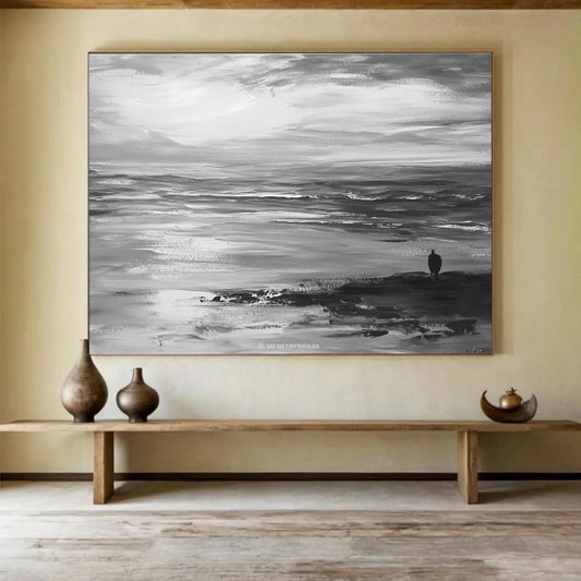 Solitary Figure by the Sea Art for Beach House & Meditation Space SC015