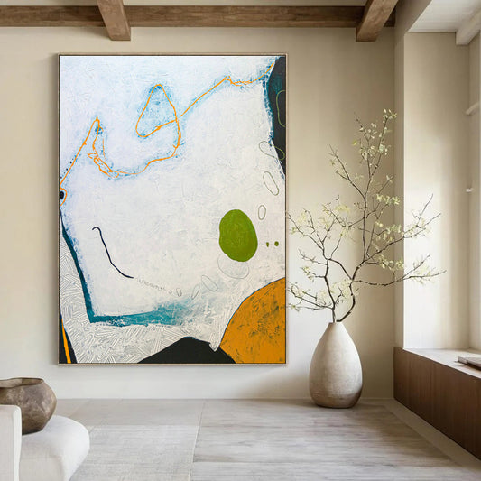 White - Orange - Green Abstract Art for Coastal Restaurant & Home Porch DLZ1117