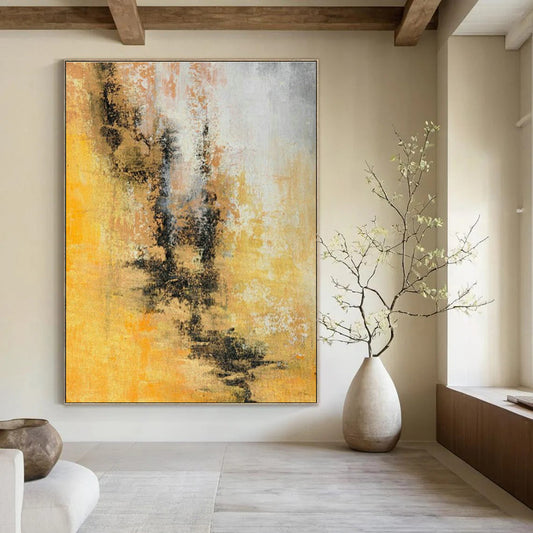 Yellow - Brown Abstract Art for Industrial - Style Coffee Shop Walls DLZ0041