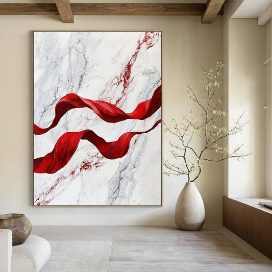 Red Ribbons on Marble Art for Luxury Hotel Spa & Sophisticated Home Bathroom STSC1416