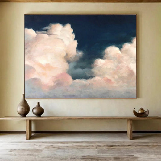 Pink Cloud Oil Painting for Romantic Rooftop Café Decor DLZ2569
