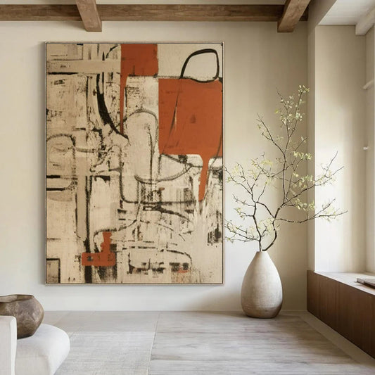 Rustic Red - Brown Abstract Art for Farmhouse Living Room & Art - Centric Café DLZ1720