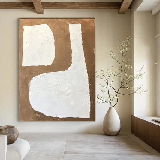 White Shapes on Brown Abstract Geometric Art for Modern Home Lobby & Avant - Garde Home Library STSC1484