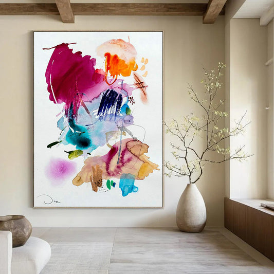 Watercolor Blend Abstract Art for Bohemian - Style Home Living Rooms DLZ0086