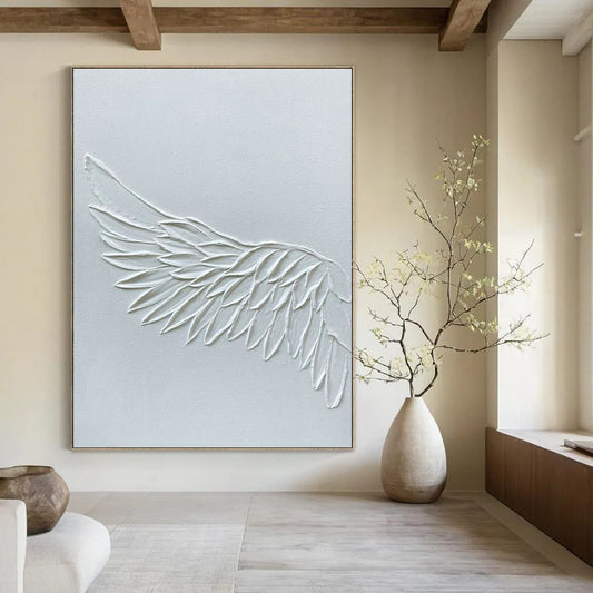 White Textured Wing Art for Spiritual Retreat & Elegant Bedroom DLZ2185