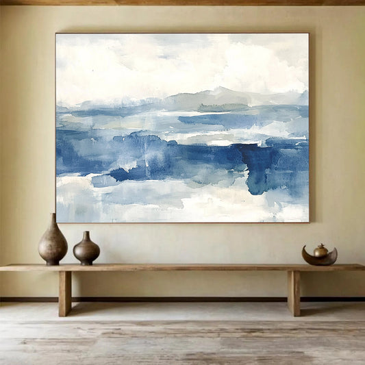 Blue - Toned Abstract Landscape Art for Coastal Home Office & Relaxing Beach House SC289