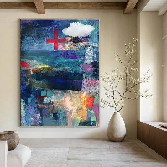 Abstract with Red Cross for Modern Wellness Center & Eclectic Art Space STSC575