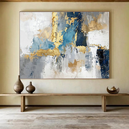Blue - Gold Geometric Abstract Art for Chic Entryway DLZ2728