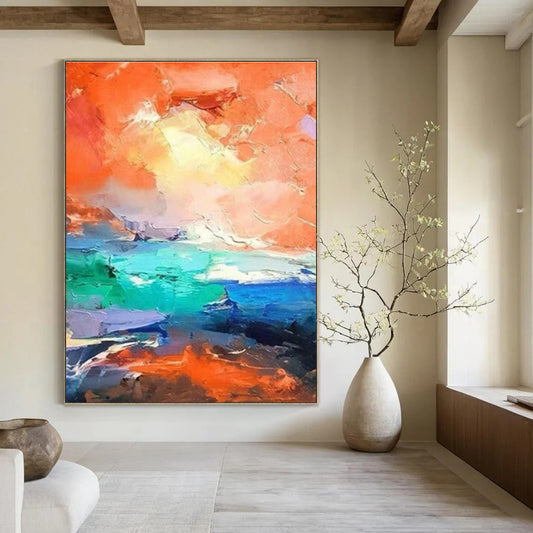Orange - Blue Clash Abstract Art for Modern Beachfront Villa & Creative Surf Shop DLZ0922