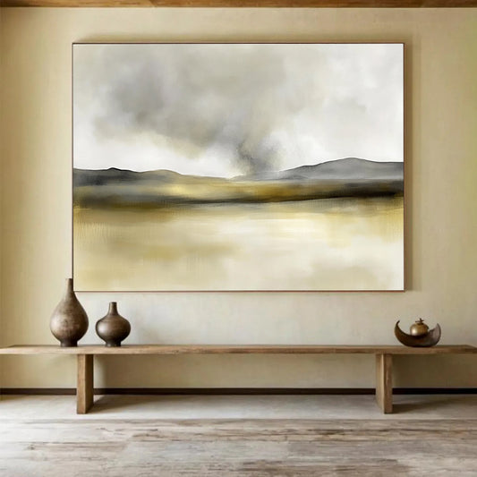 Gold Tonal Lake Art for Luxury Villa & Elegant Bedroom SC075