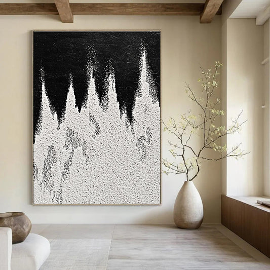 Black and White Textured Peaks Abstract Landscape Art for Minimalist Home & Nature - Inspired Home Office STSC1487