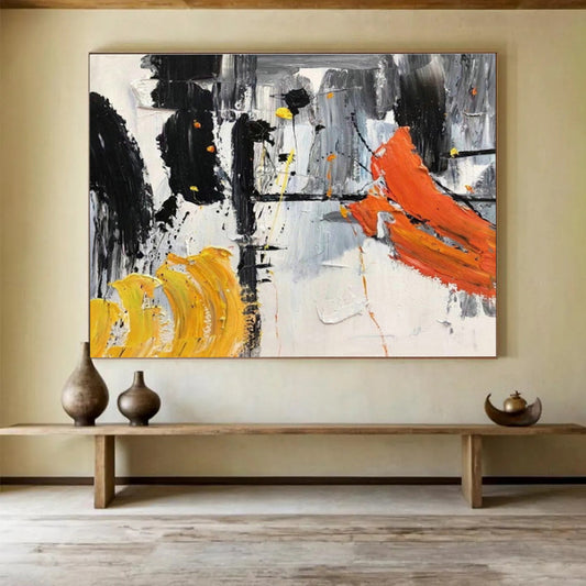 Black - White - Orange Abstract Art for Edgy Fashion Boutique Interiors DLZ2571