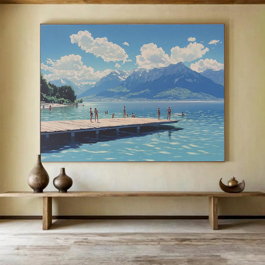 Lakeside Summer Scene Art for Coastal Home Living Room & Travel Agency Waiting Area SC472