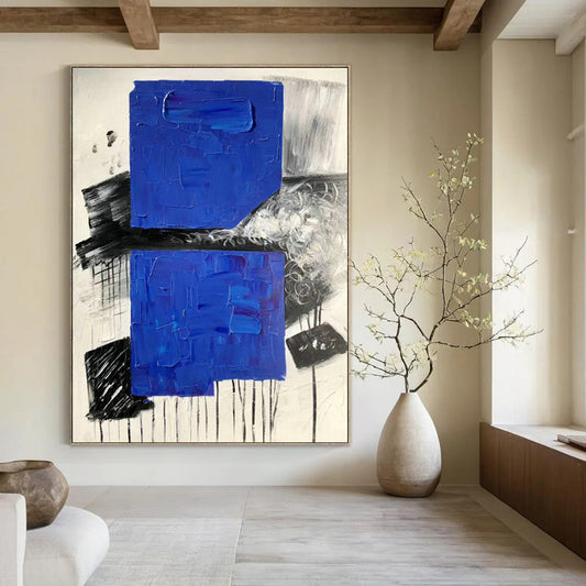 Blue - Black Block Abstract Art for Living Room & Office DLZ0510