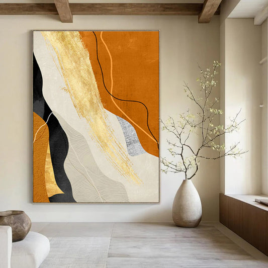 Orange and Gold Abstract Lines Art for Modern Gallery & Energetic Workout Studio DLZ2217