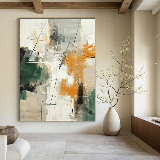 Green - Orange - Gray Abstract Art for Eclectic Kitchen & Art - Inspired Retail Store DLZ1726