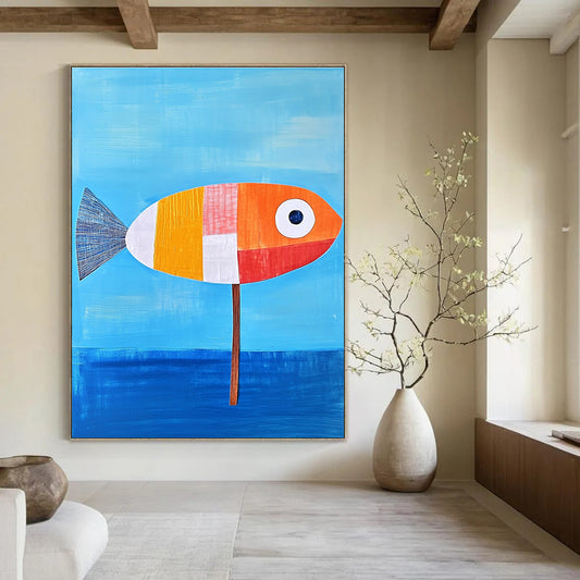 Patchwork Fish on Stick for Quirky Coastal Restaurant & Art - Loving Beach House STSC996