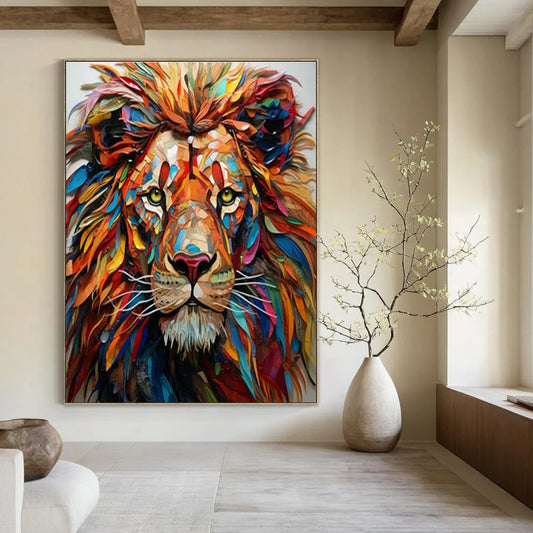 Colorful Lion Head Art for Safari - Themed Living Room & Wildlife Conservation Office DLZ1550