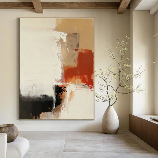 Abstract Neutral Tones with Red Accent for Minimalist Living Room & Modern Office STSC750