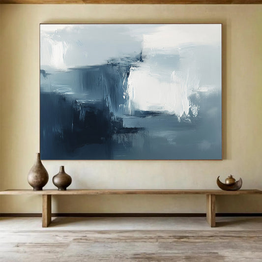 Blue - Gray Abstract Mist Art for Coastal Bedroom & Minimalist Spa SC232