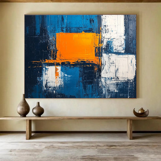 Blue - Orange Geometric Abstract Art for Contemporary Office & Art - Themed Café SC225