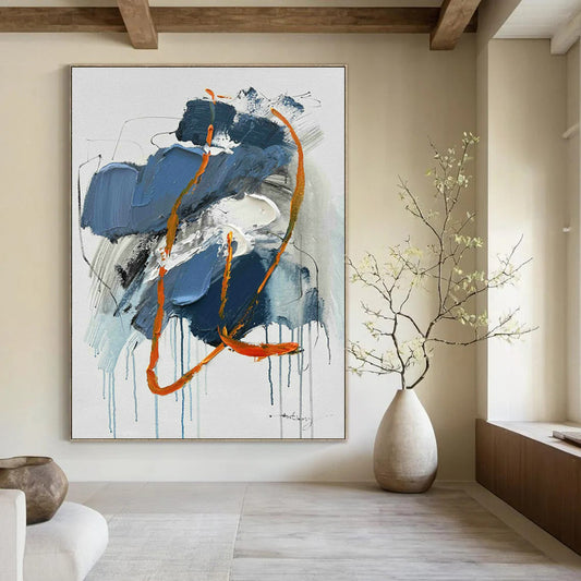 Blue - Orange Drip Abstract Art for Creative Studio & Trendy Rooftop Bar DLZ0818