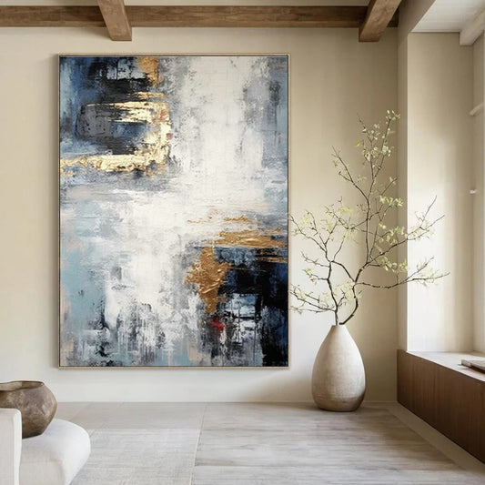 Blue - Gold Abstract Painting for Living Room & Dining Room DLZ0366