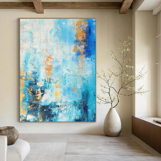 Blue - Gold Abstract Art for Coastal Resort Spa Relaxation Zones DLZ0014