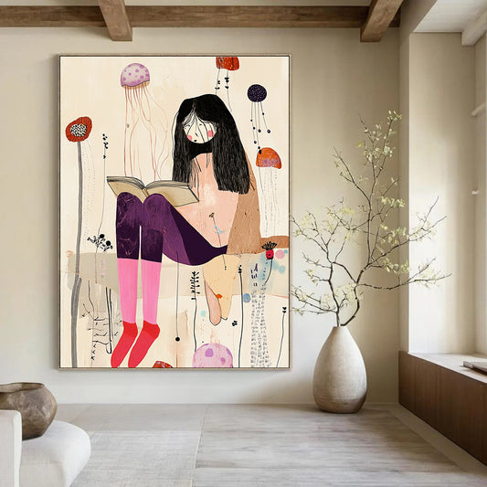 Reading Girl with Jellyfish for Boho - Chic Bedroom & Artistic Bookstore STSC1237