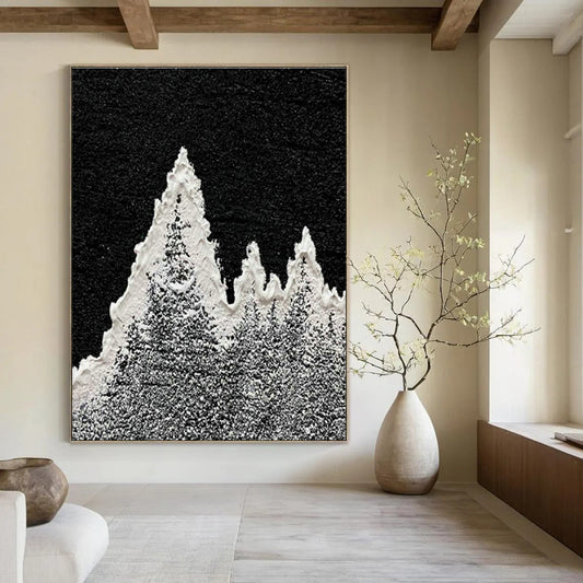 Black - White Snow Mountain Art for Minimalist Ski Lodge Common Areas DLZ0019