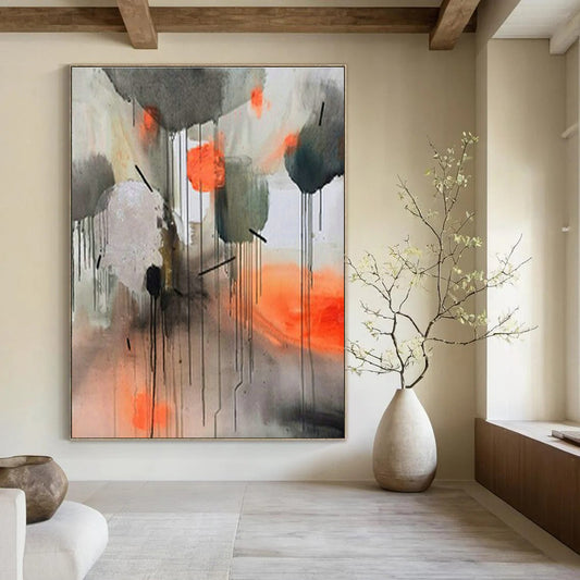 Gray - Orange Ink - Style Abstract Art for Modern Loft & Cultural Art Space DLZ1902