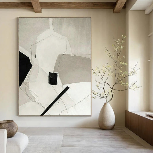 Black - White Geometric Abstract for Industrial - Style Café & Monochrome Home Library DLZ0881