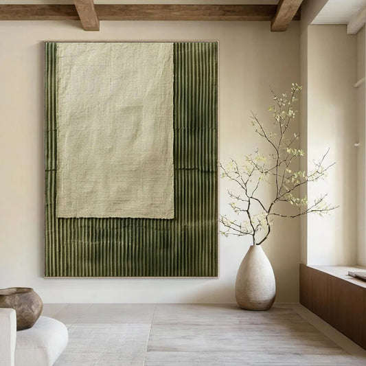 Linen - Textured Green Lines Art for Bedroom & Entryway DLZ0332