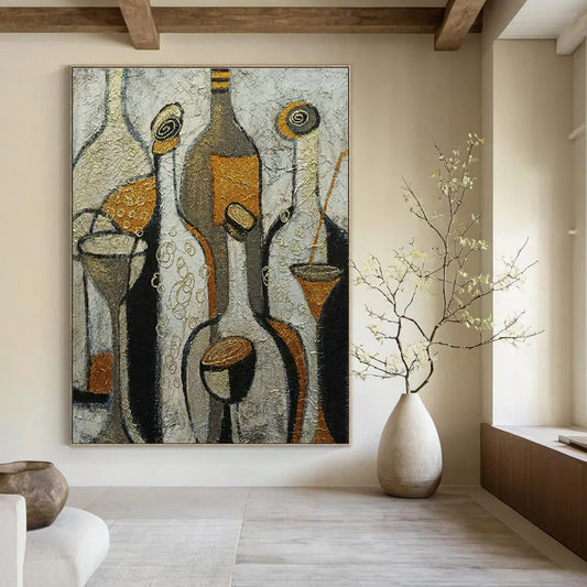Abstract Bottles and Glasses Art for Wine Cellar & Art - Centric Dining Room DLZ2106